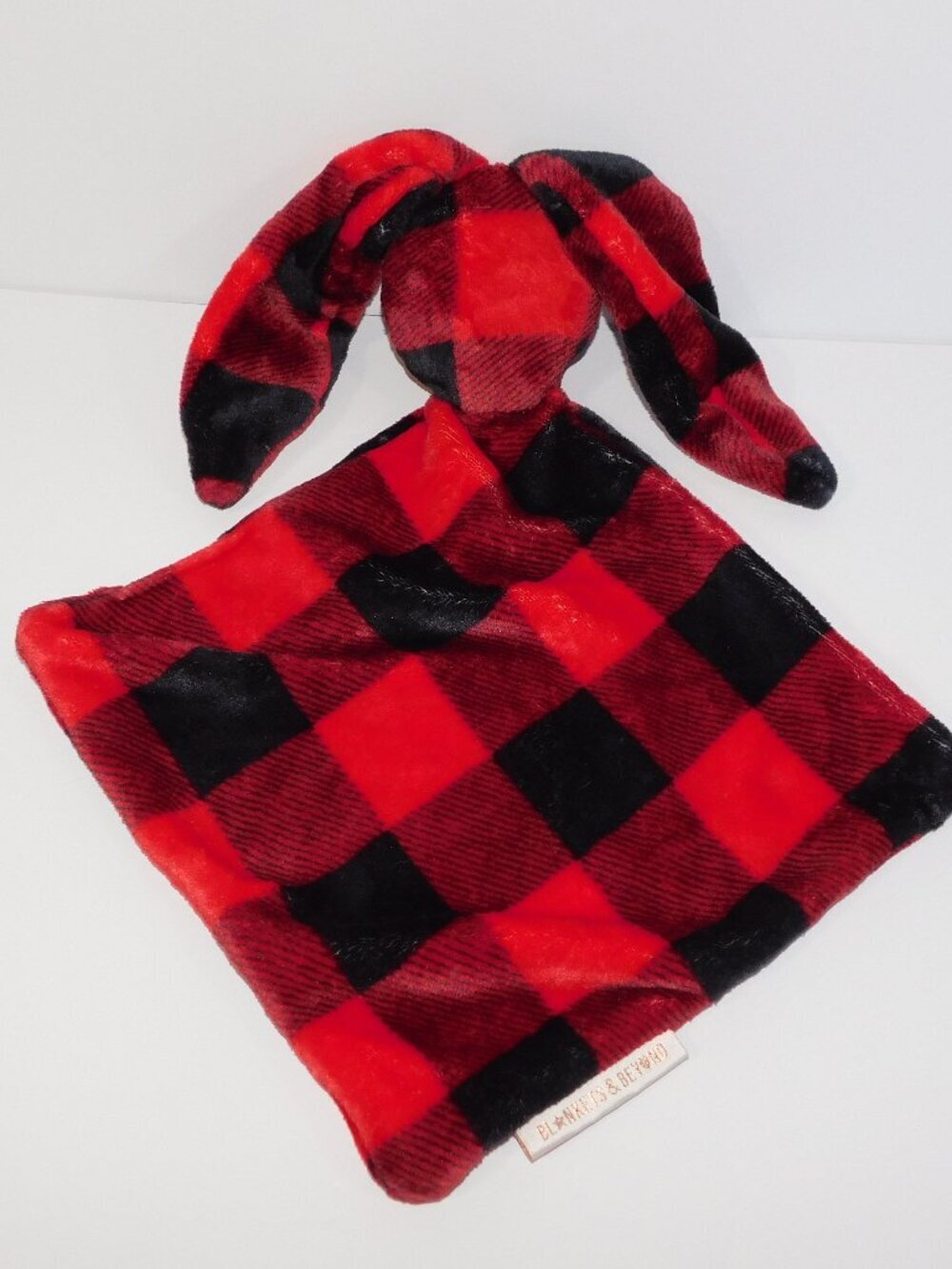 Blankets & Beyond Red Black Plaid Plush bunny Rabbit Security blanket Baby lovey